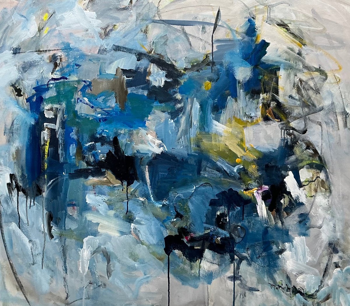 Impressionistic Landscape Acrylic Painting By Marie Manon, 42 X 36", Living City, Original Artwork