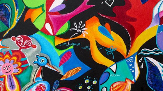 Echoes of Taino 122922, vibrant textured acrylic abstract Puerto Rico Art