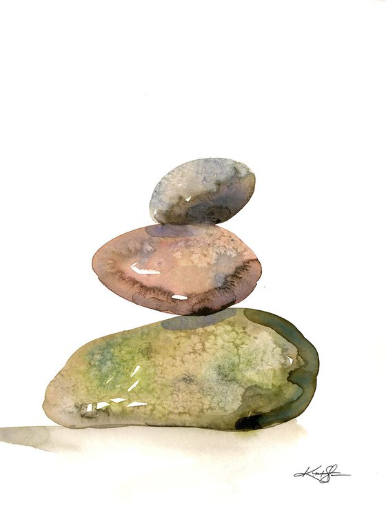 Meditation Stones 10 - Minimalist Water Media Painting by Kathy Morton Stanion