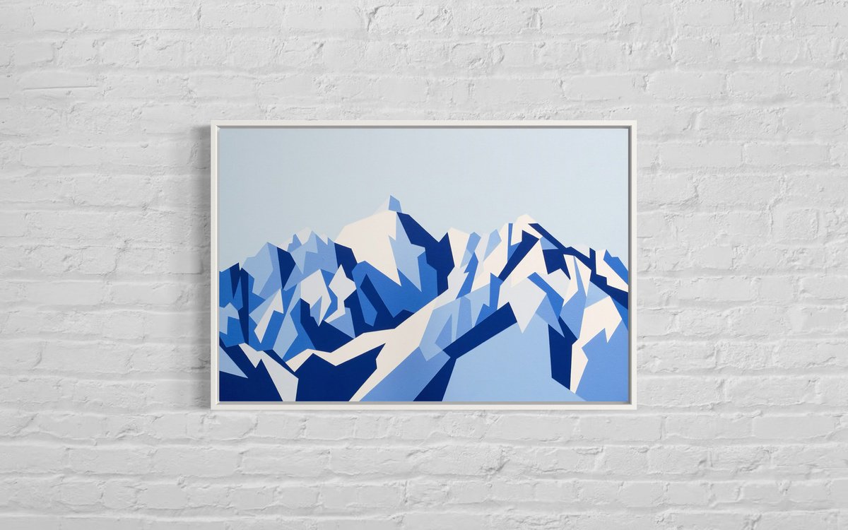 Geometric Landscape Acrylic Painting By Zoe Hattersley, 30 X 20", Serles, Stubai Alps, Original Artwork