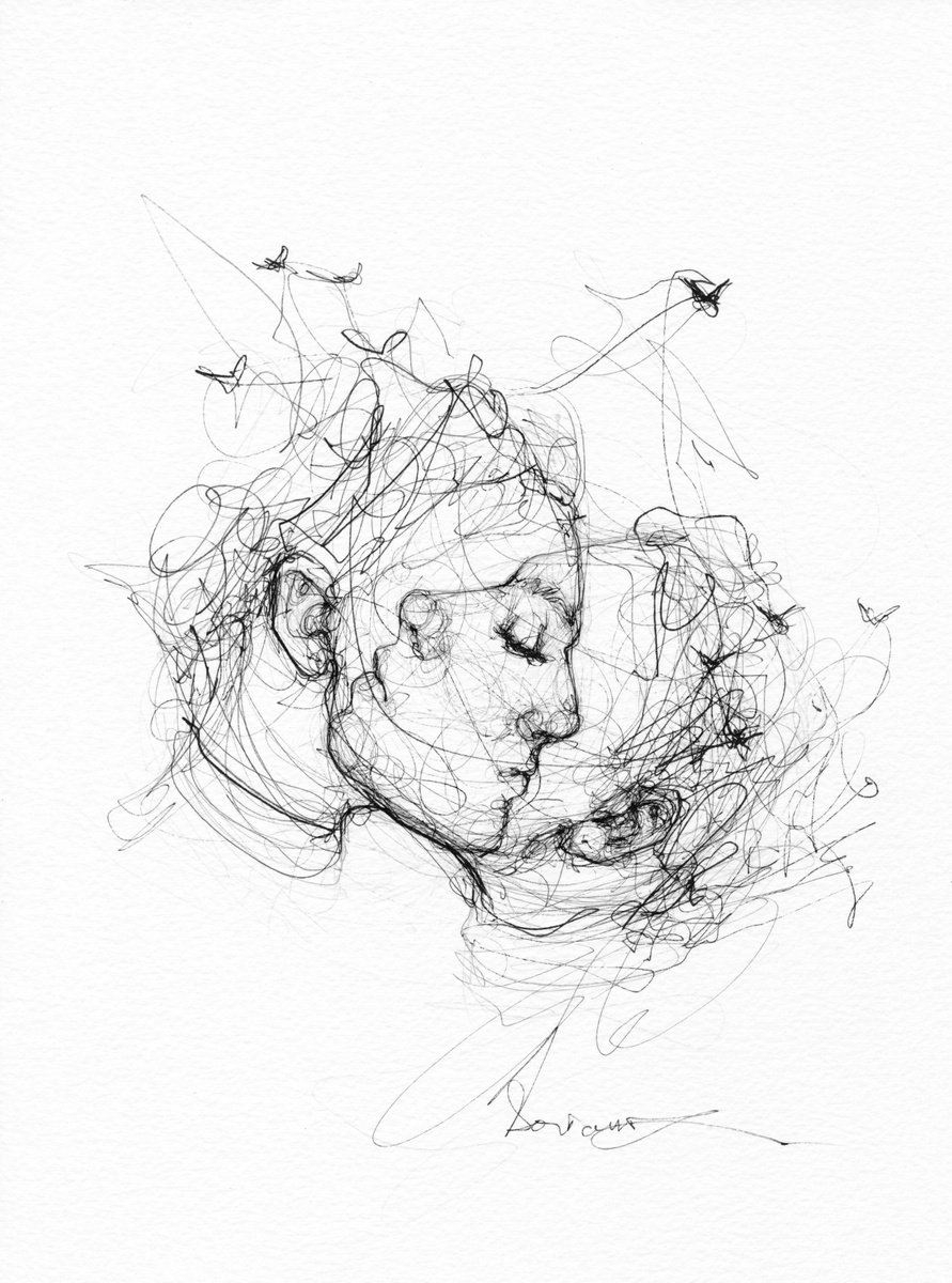 Expressive Portrait Ink Drawing By Doriana Popa, 8 X 11, Discover, Original Artwork