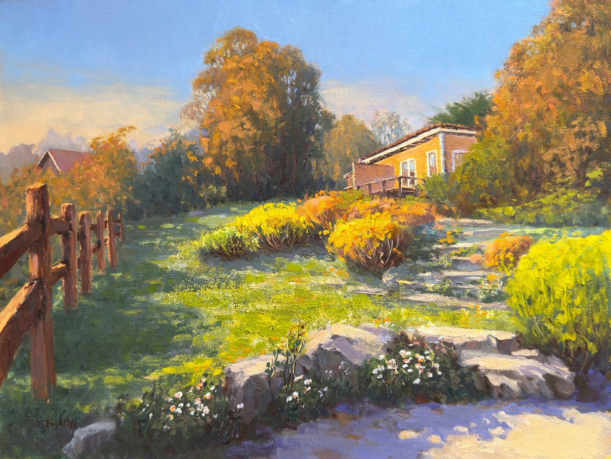 Impressionistic Landscape Oil Painting By Tatyana Fogarty, 16 X 12", Afternoon Garden Stroll, Original Artwork