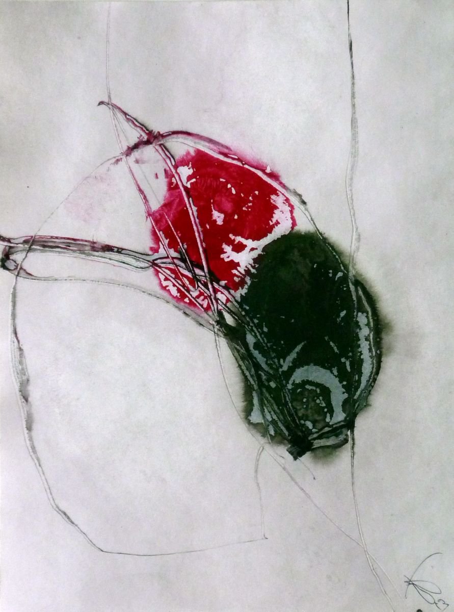 Abstract Acrylic Painting By Frederic Belaubre, 9 X 13, Acrylic On Paper #58, 24X32 Cm, Original Artwork