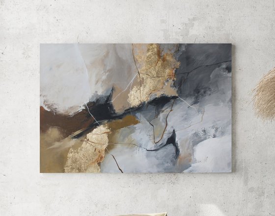 "Desert 2" Gray gold brown abstract art