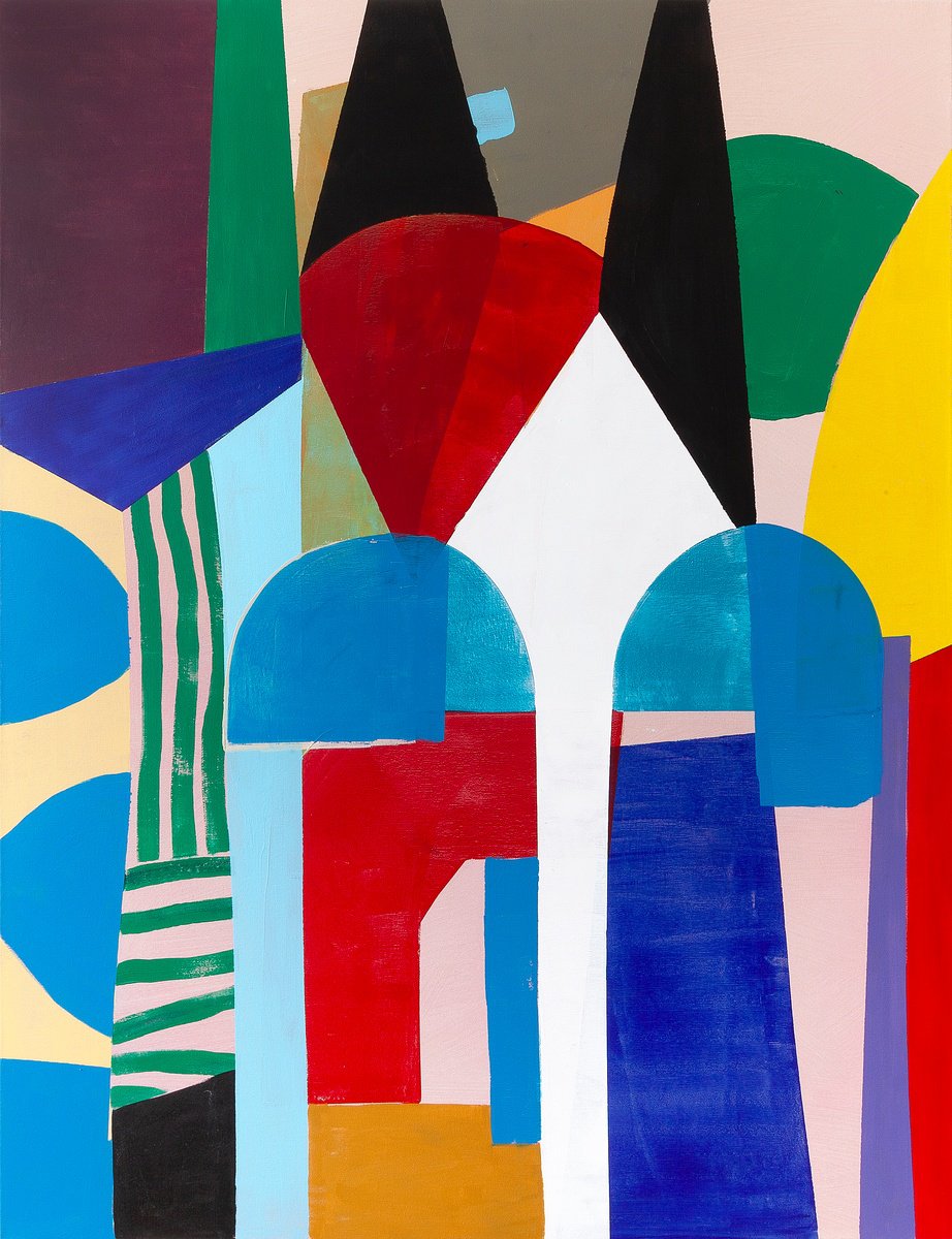 Geometric Abstract Acrylic Painting By Tommy Lennartsson, 39 X 51", A Stroll In The Park, Original Artwork