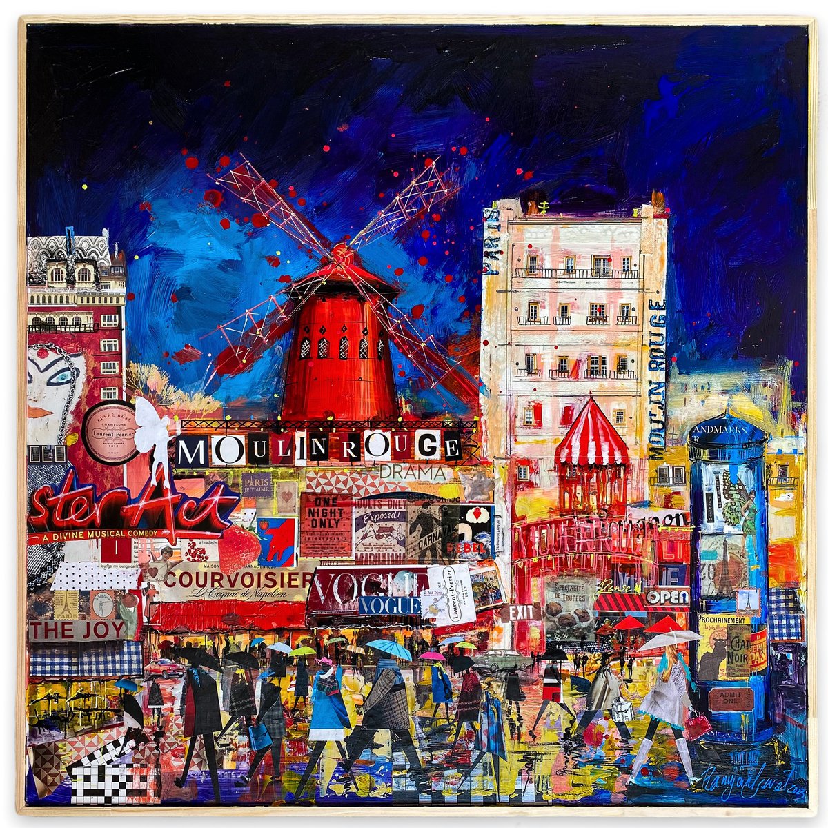 Impressionistic Cityscapes Acrylic Painting By Irina Rumyantseva, 24 X 24, Moulin Rouge, Original Artwork