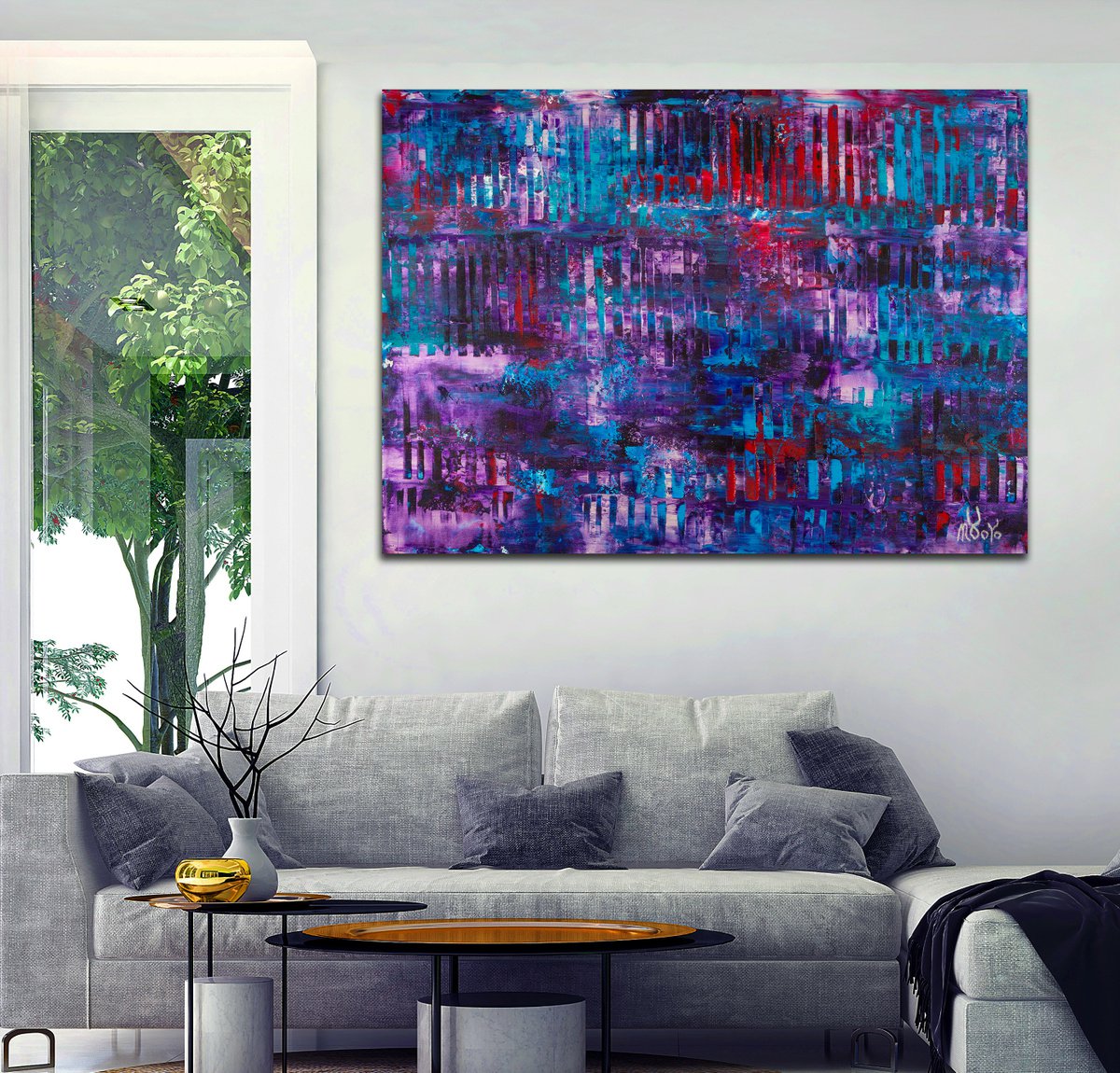 Abstract Acrylic Painting By Nestor Toro, 44 X 32", Behind The Landscape, Original Artwork