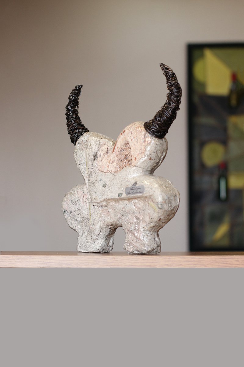 Abstract Animal Sculpture By Karen Axikyan, 9 X 11", Bull Run, Original Artwork