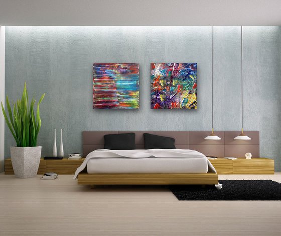 "Yin And Yang" - Original Extra Large PMS Abstract Diptych Oil Paintings On Canvas - 60" x 30"