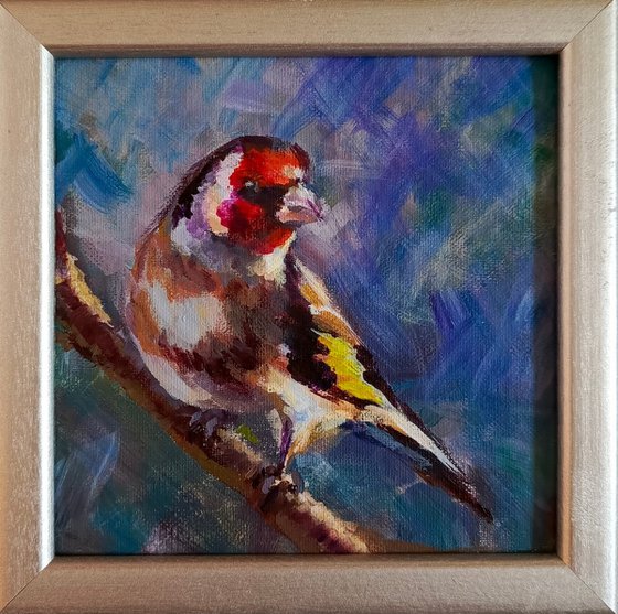 Small ready to hang painting of goldfinch