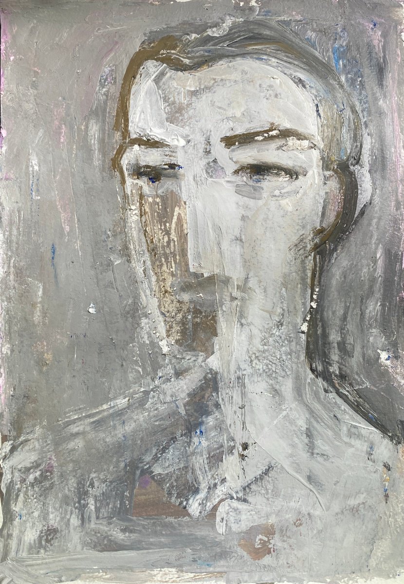 Impressionistic Portrait Acrylic Painting By Liubov Ro, 8 X 12", Youthful Gaze, Original Artwork