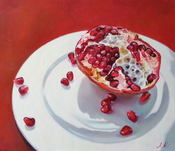 "Red and White."  pomegranate still life  liGHt original painting  GIFT (2021)