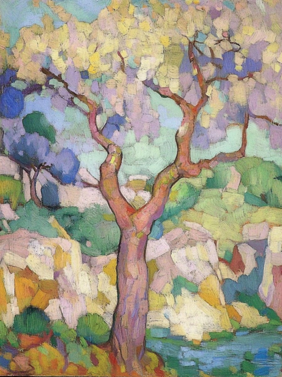 Impressionistic Landscape Print By Elena Avanesova, 24 X 31, Tree By Person, Original Artwork