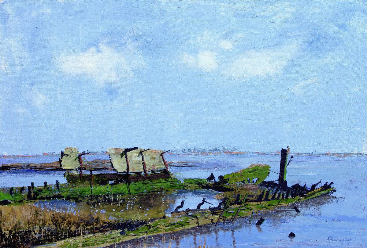 Abstract Oil Painting By Richard Manning, 20 X 14", Inevitable Decline, Original Artwork