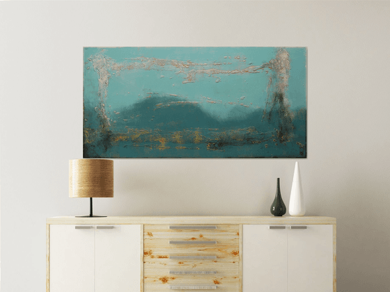 Blue Abstract Painting - The Blue Lagoon - 140x70 cm - Ronald Hunter - 02J