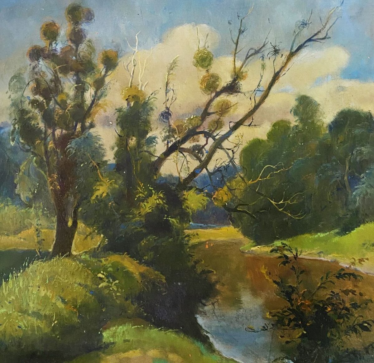Impressionistic Landscape Oil Painting By Oleg And Alexander Litvinov, 20 X 22", Summer On The River, Original Artwork