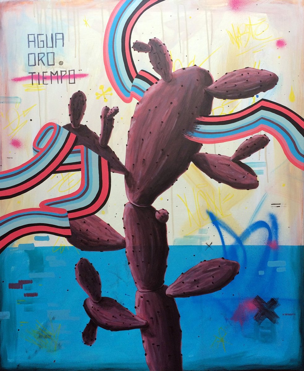 Urban And Pop Botanical Painting By Andres Agosin Monk, 35 X 43, Agua, Oro, Tiempo, Original Artwork