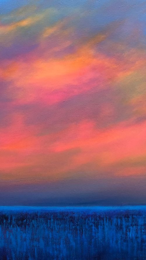 Almost Dusk...original painting oil on canvas cloudscape peaceful by Faith Patterson