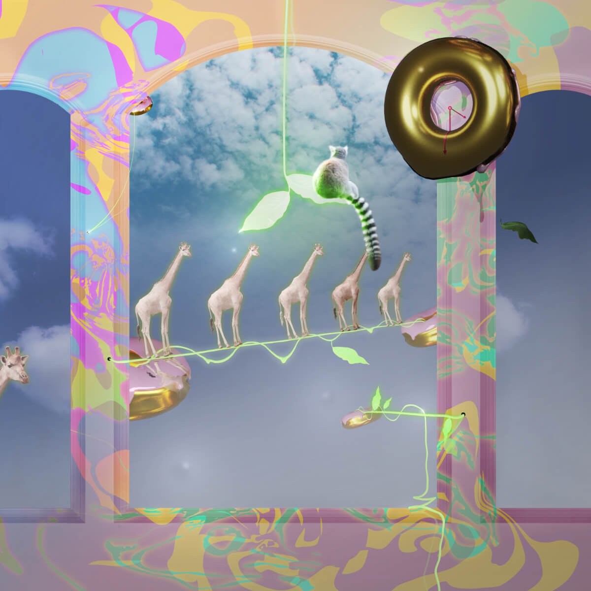 Surrealistic Animal Print By Vanessa T Stefanova, 24 X 24", Nuclear Window, Original Artwork