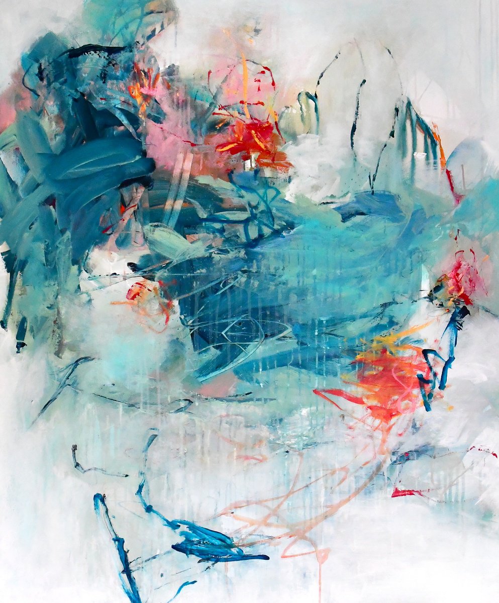 Abstract Acrylic Painting By Kirsten Handelmann, 39 X 47", The Ocean Between Us, Original Artwork