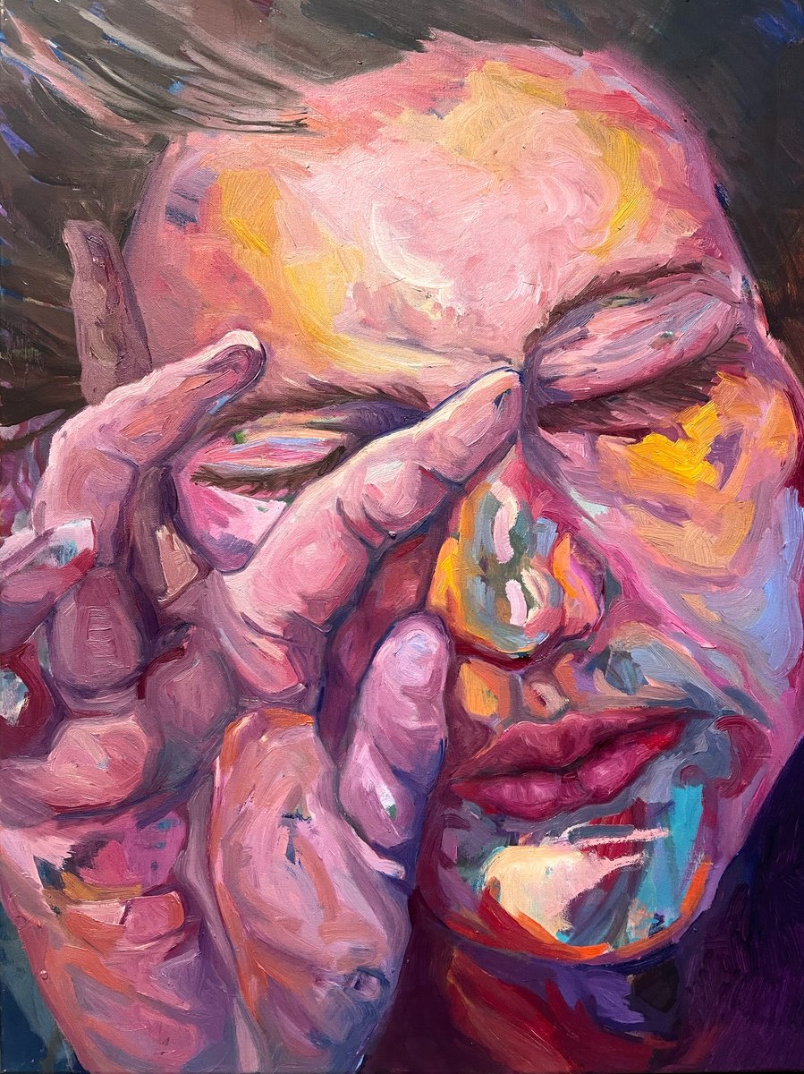 Expressive Portrait Oil Painting By Ulli Schmitt, 24 X 31", I Did It Wrong, Original Artwork