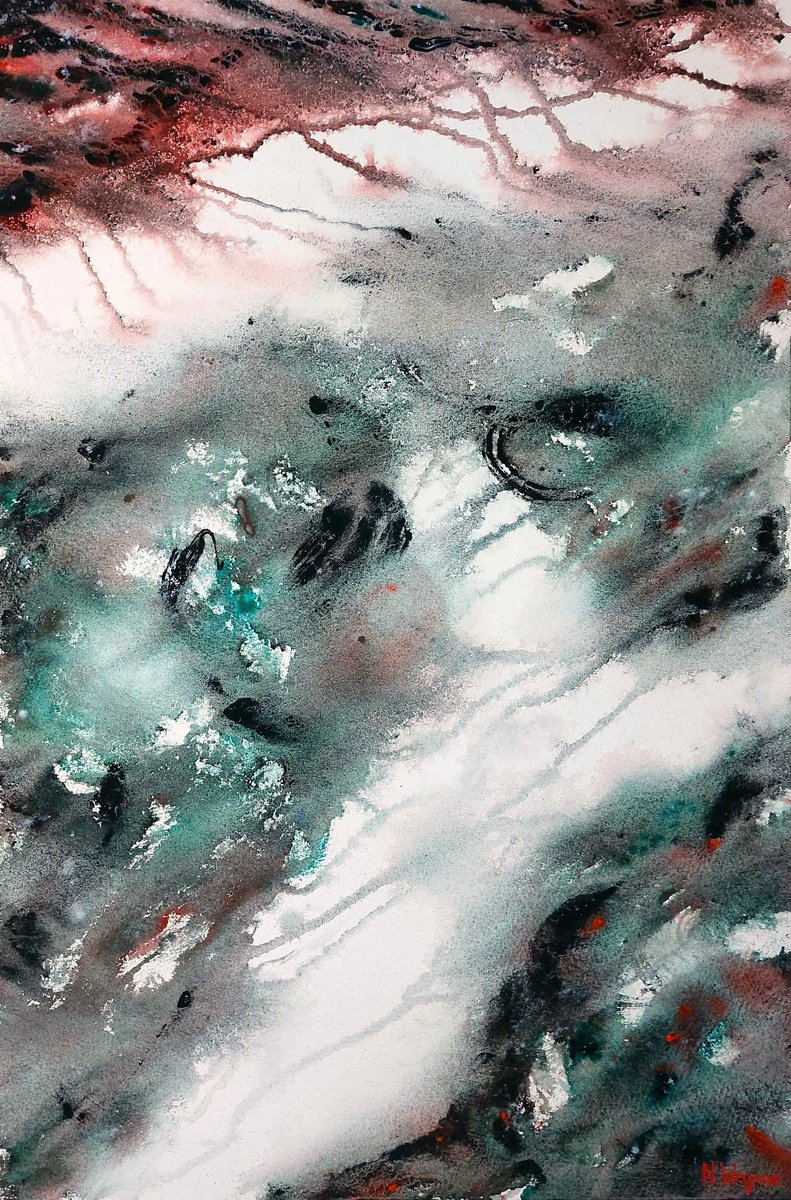 Impressionistic Abstract Watercolour By Neil Wrynne, 15 X 22", Devious Waters, Original Artwork
