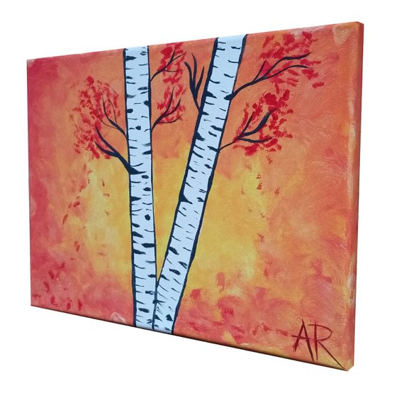 Birch Life No. 1, Birch Tree Painting with Warm Colours