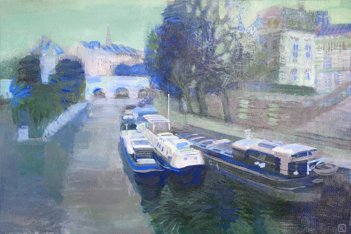 Barges under the Pont des Arts by Olga Kataeva-Rochford