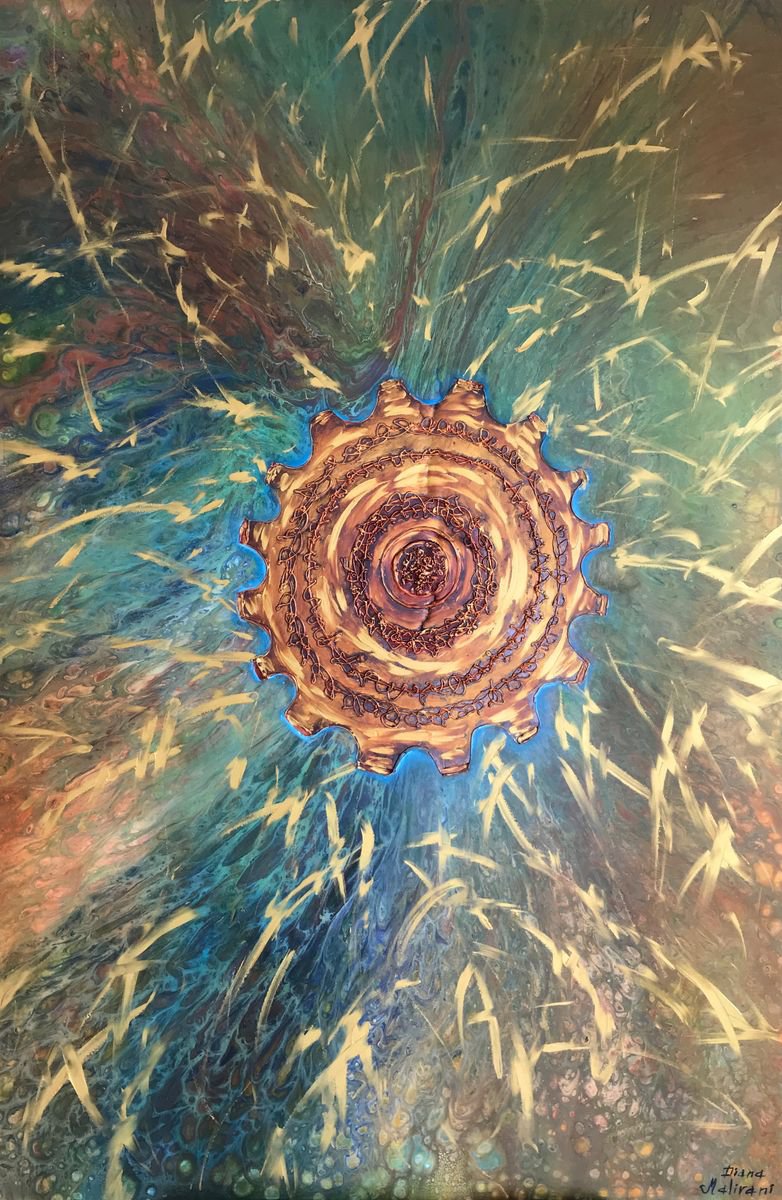 Abstract Oil Painting By Diana Malivani, 39 X 59, The Wheel Of Samsara, Original Artwork