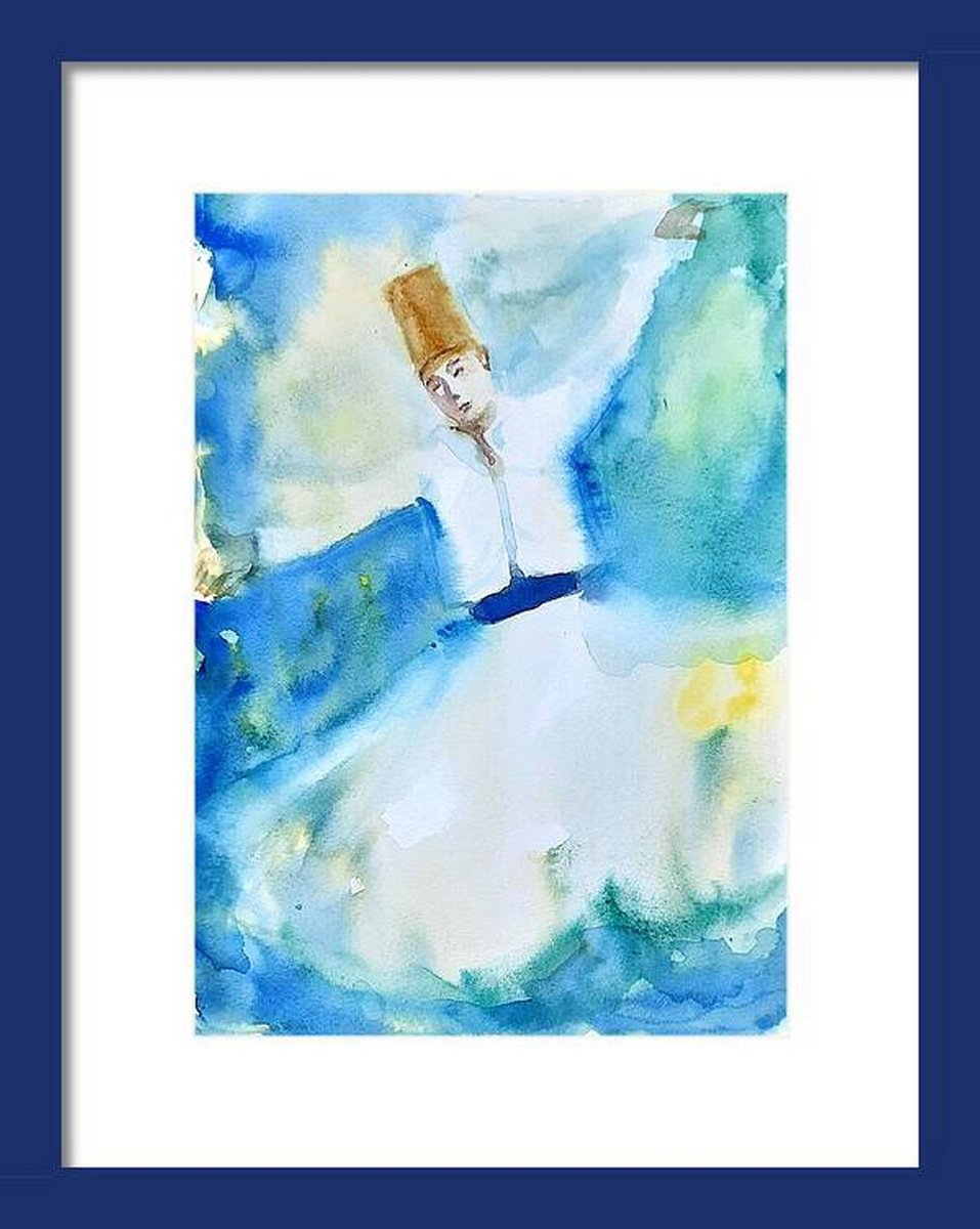 Expressive Portrait Watercolour By Asha Shenoy, 8 X 12, Sufi Dervish Dancer 4, Original Artwork