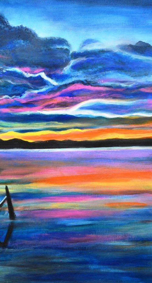 Left Alone sunset seascape Painting with boat a gift idea by Manjiri Kanvinde