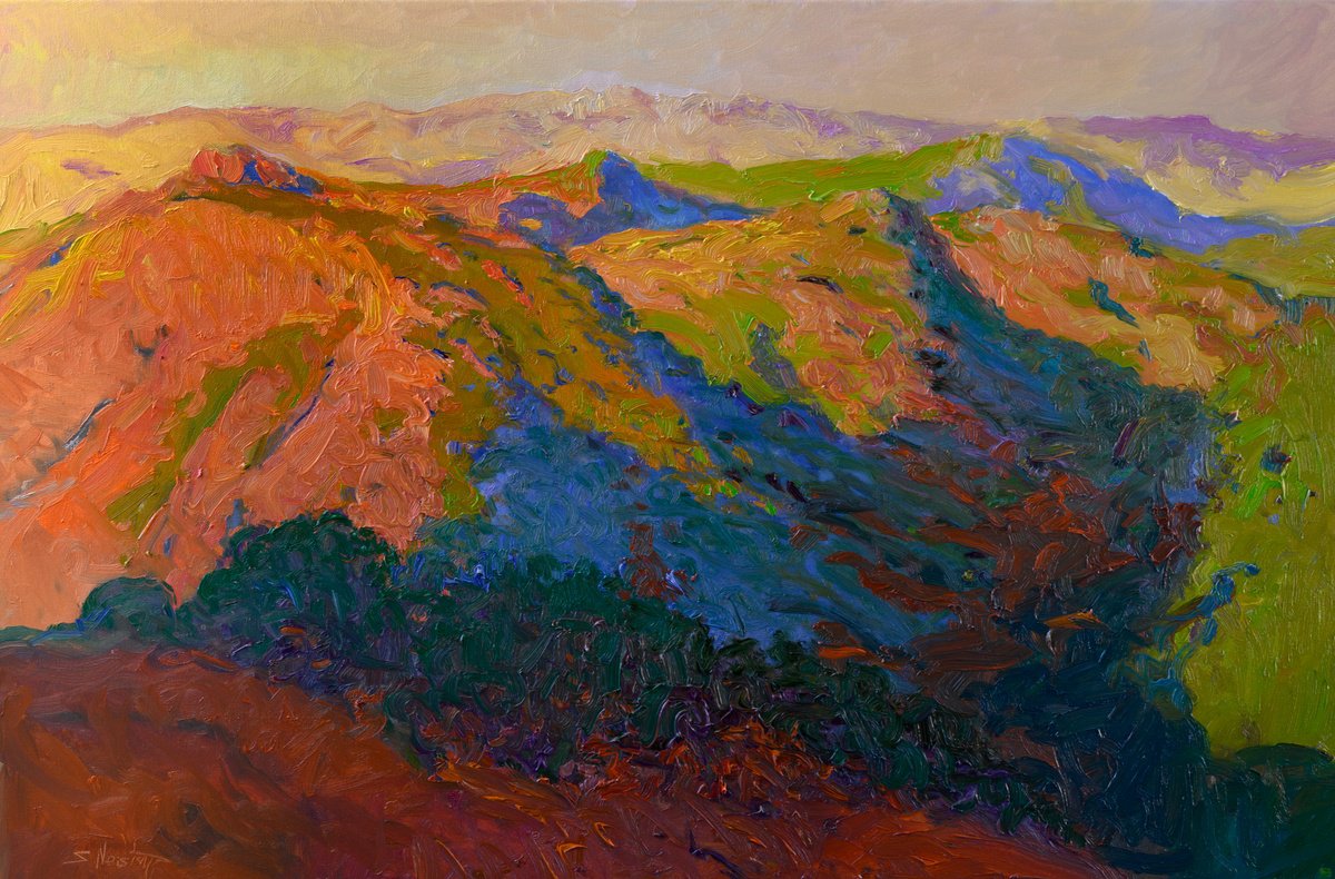 Expressive Oil Painting , Evening Shade In The Mountains By Suren Nersisyan, 36 X 24, Artwork For Sale On Artfinder