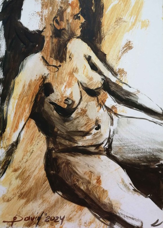 Nude tan women oil on paper