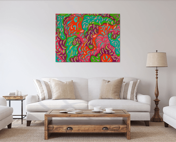 The Symphony of Dancing Leaves  - Large Abstract Oil Painting on Canvas.