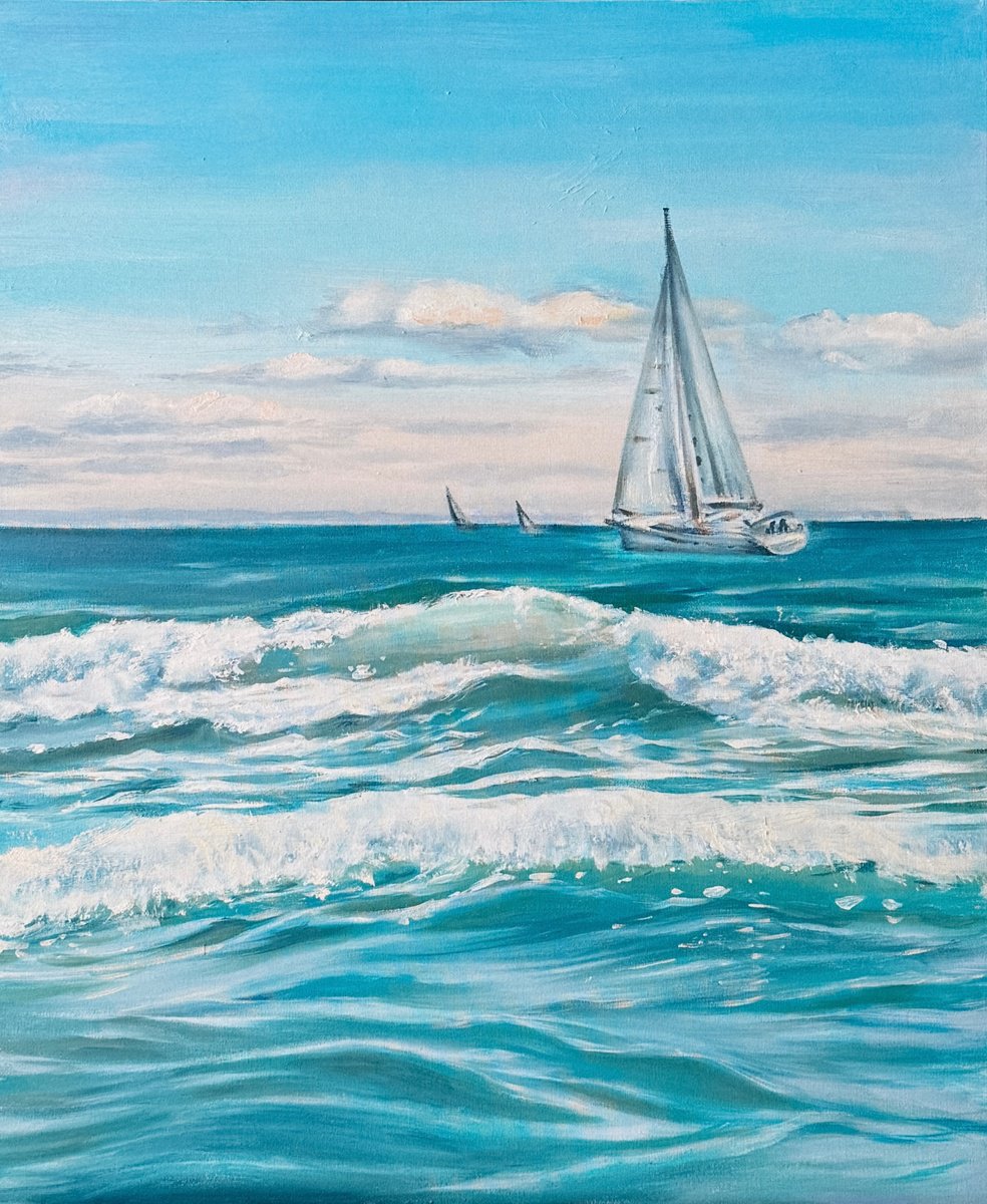Photorealistic Landscape Oil Painting By Irina Ponna, 20 X 24, Regatta, Original Artwork
