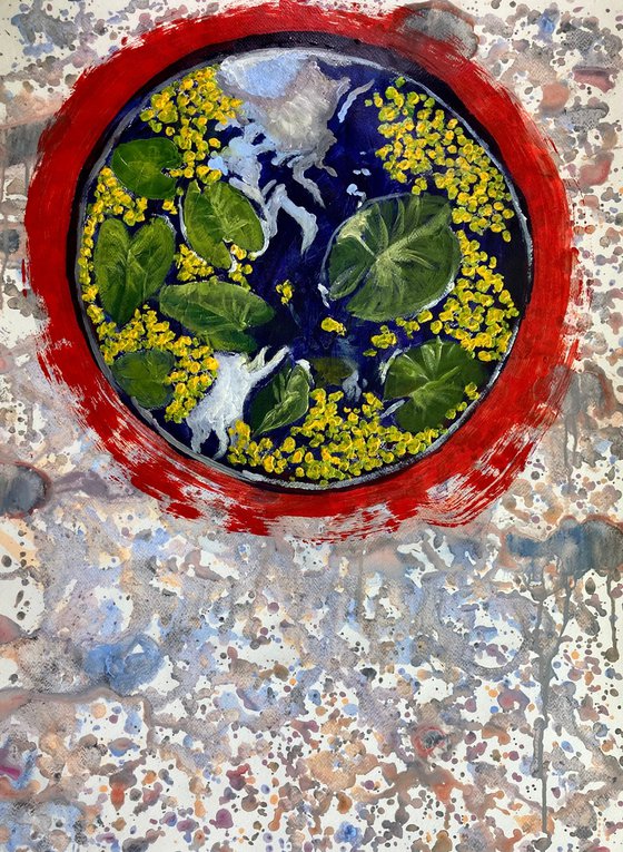 Enso with lotus leaves & duckweed