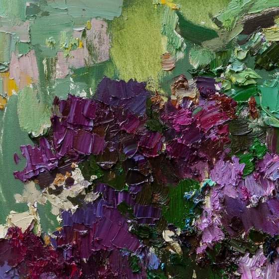 Lilacs still life impasto painting