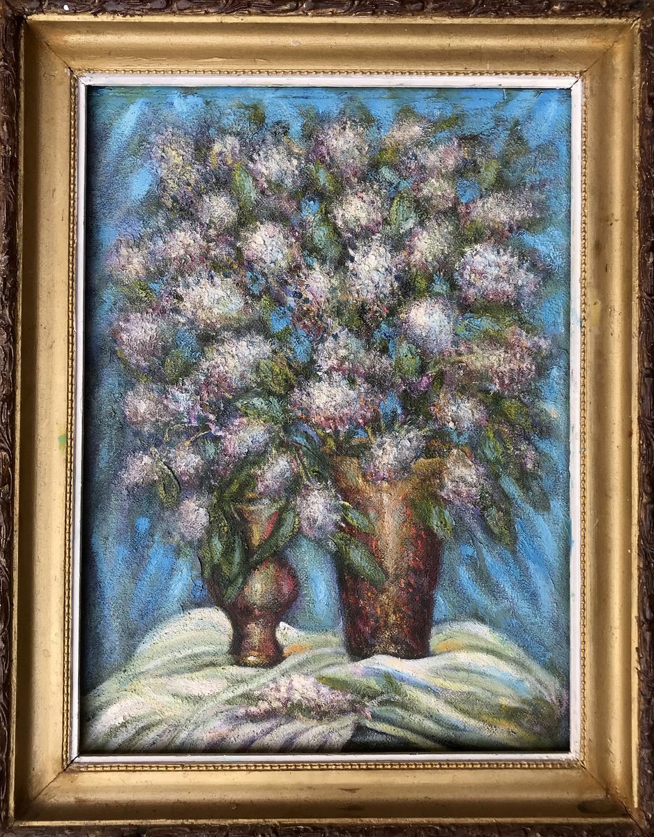 Impressionistic Still Life Oil Painting By Ivan Shapoval, 20 X 27, Lilac, Original Artwork