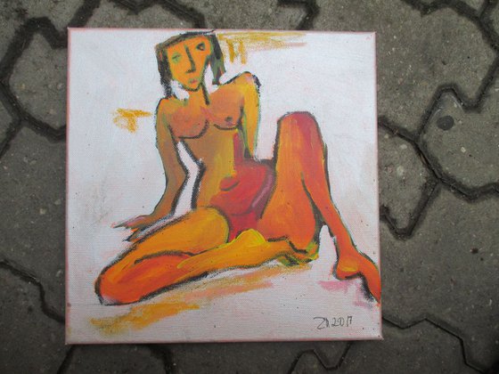 expressive nude on canvas acryl mixed media 11,8 x 11,8 inch