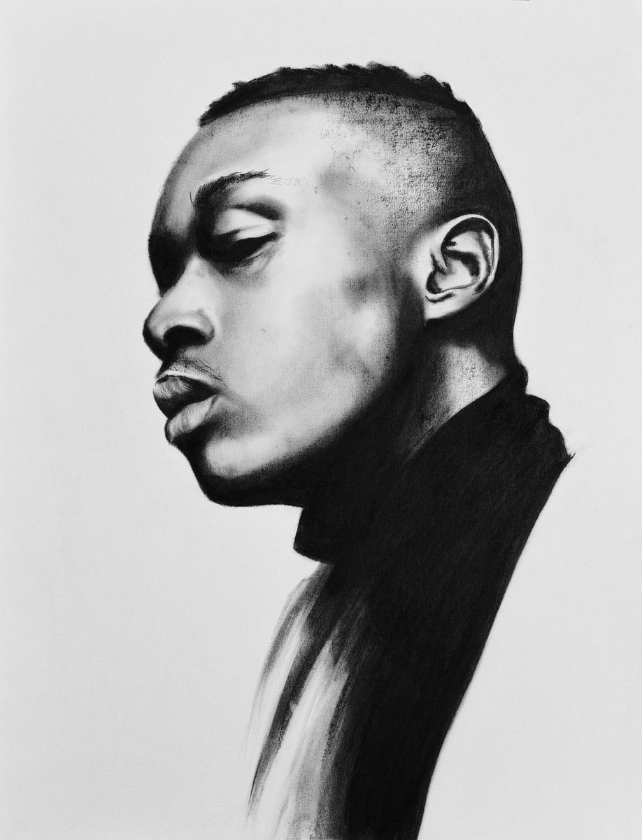 Photorealistic Portrait Charcoal Drawing By Denny Stoekenbroek, 20 X 26, Eclipse Of Emotion, Original Artwork