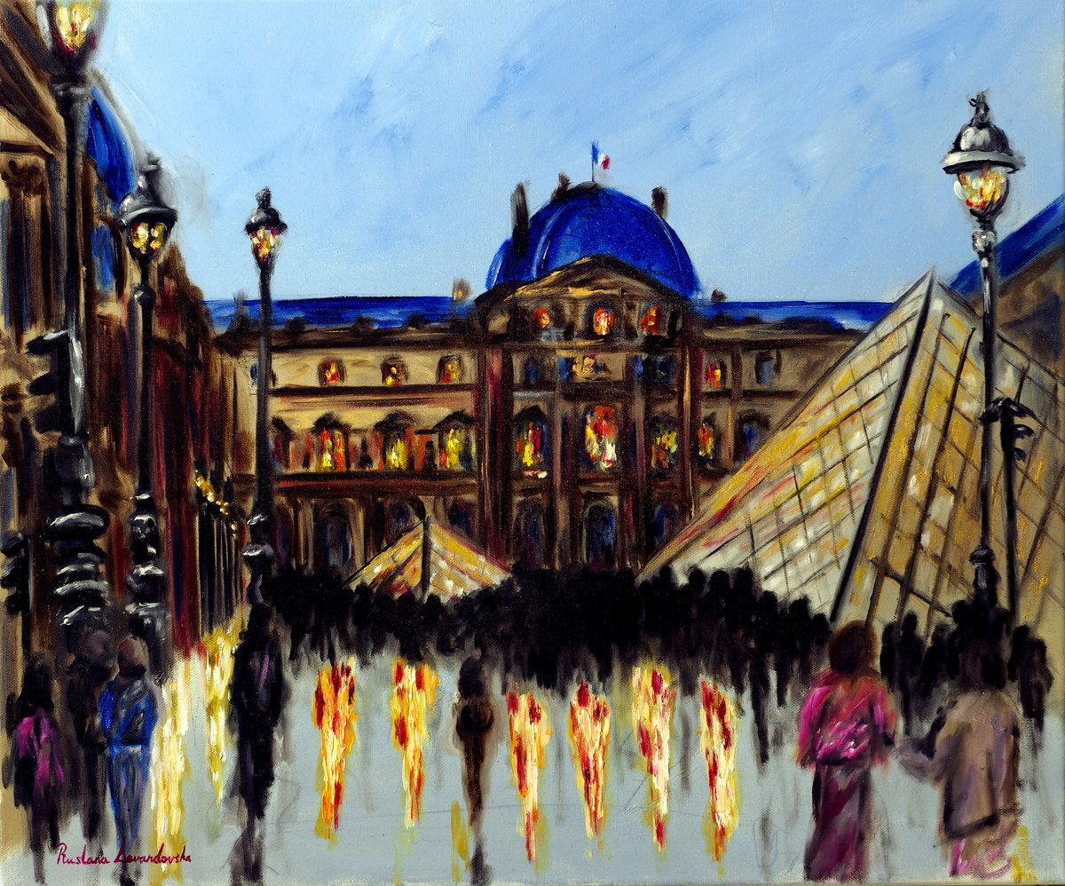 Impressionistic Cityscapes Oil Painting By Ruslana Levandovska, 24 X 20", Louvre Museum In Paris, Original Artwork