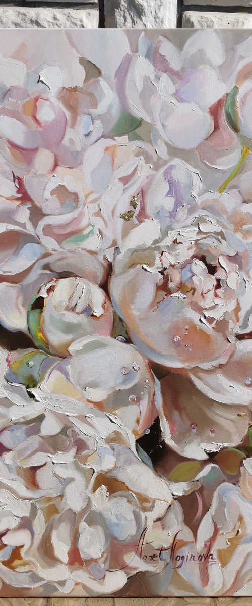 Floral Canvas, Peonies Original Art by Annet Loginova