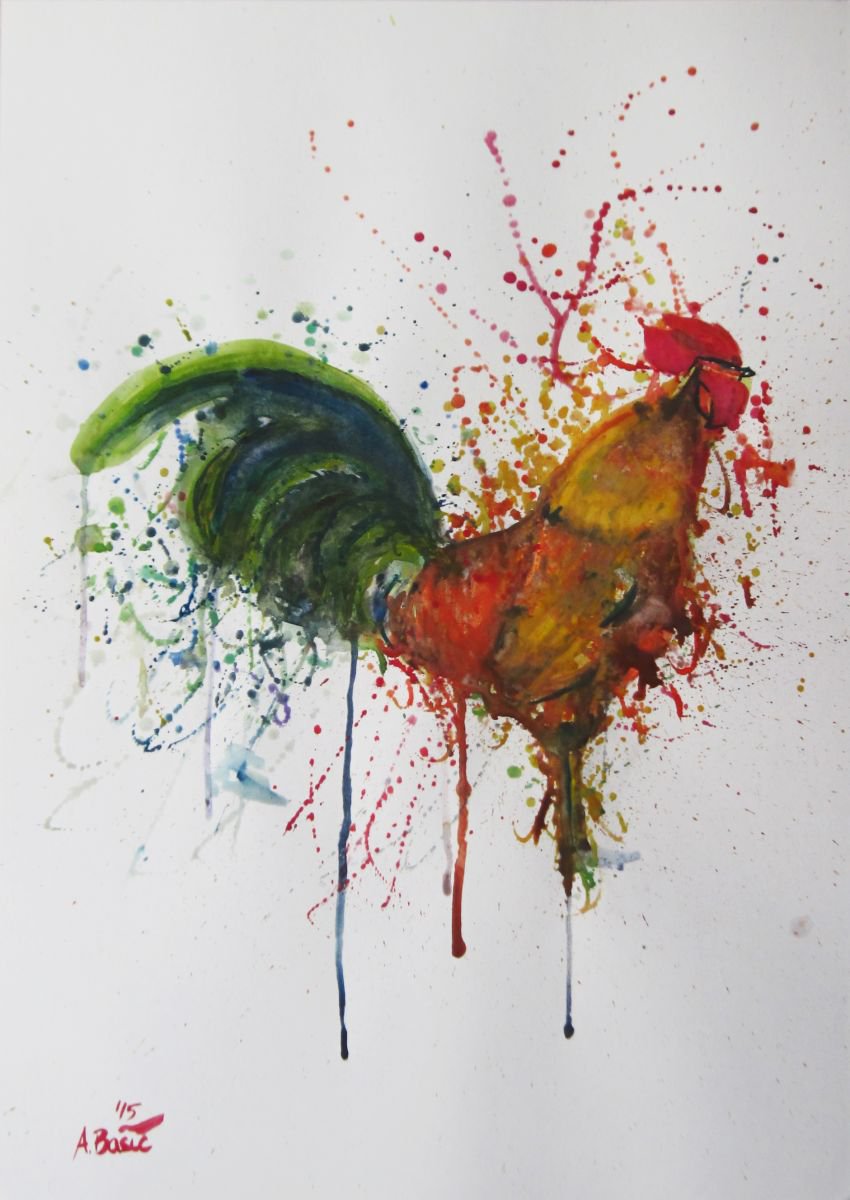 Expressive Animal Watercolour By Aleksandar Basic, 17 X 24, Cock, Original Artwork