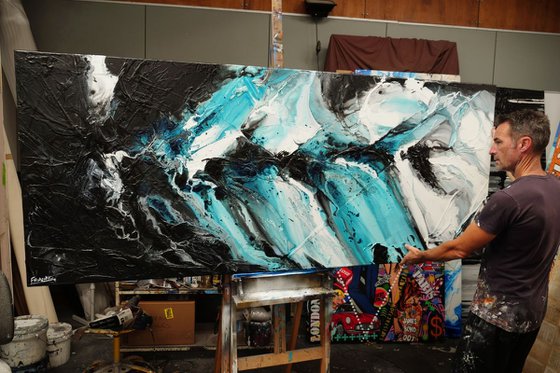 Turquoise Rapture 240cm x 100cm Textured Abstract Art