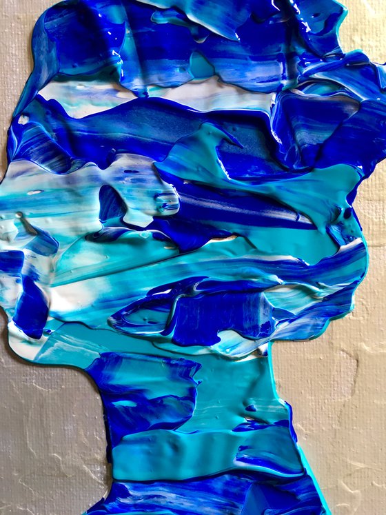 Queen #59 on pearl metallic background , Ultramarine and turquoise  Marble inspired by Queen Elizabeth II