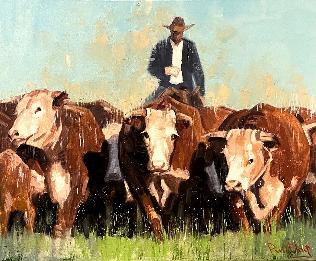 Cowboy Herding Cattle by Paul Cheng