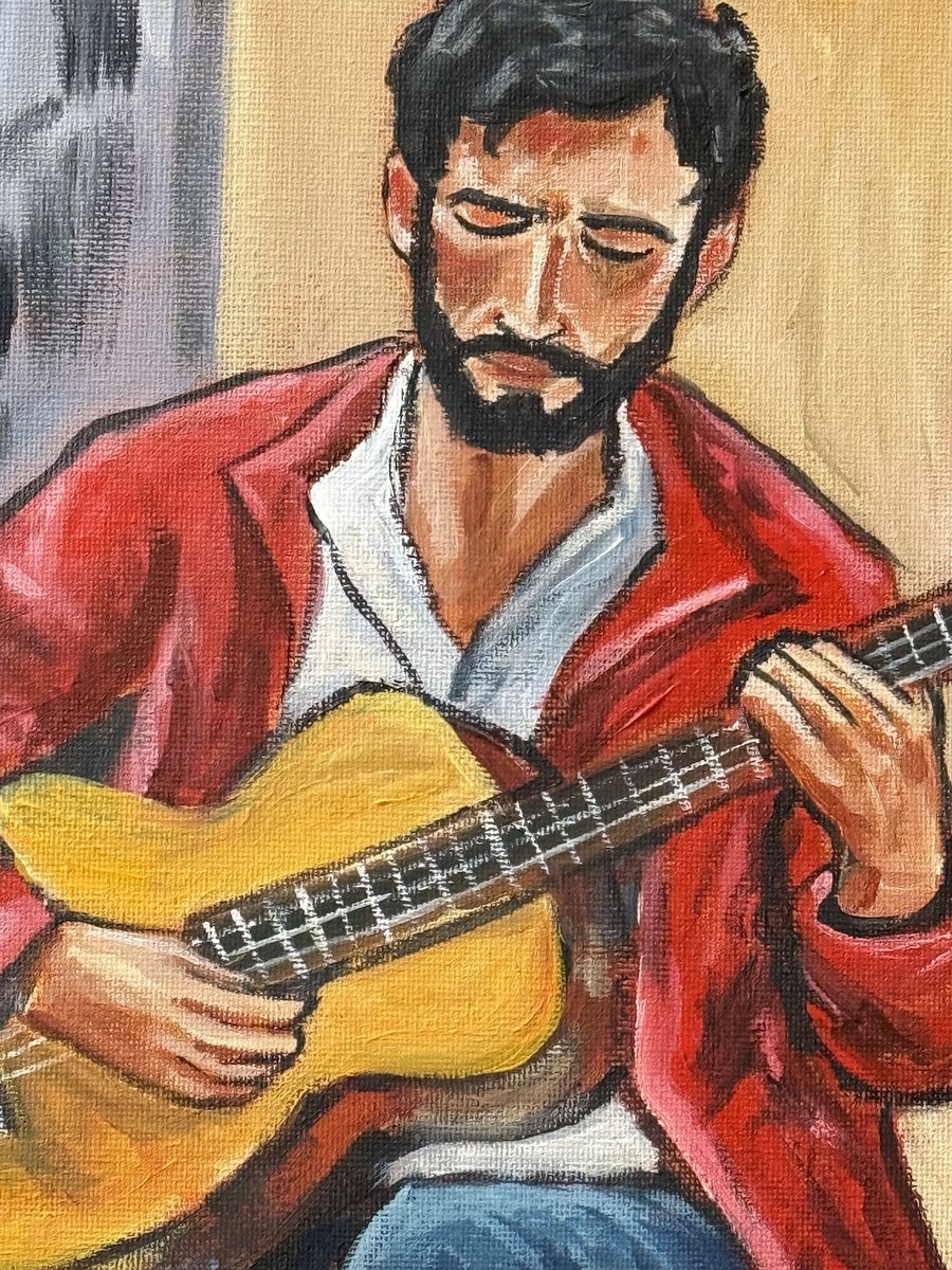 The Street Guitarist By Aisha Haider, 12 X 16, Artwork For Sale On Artfinder