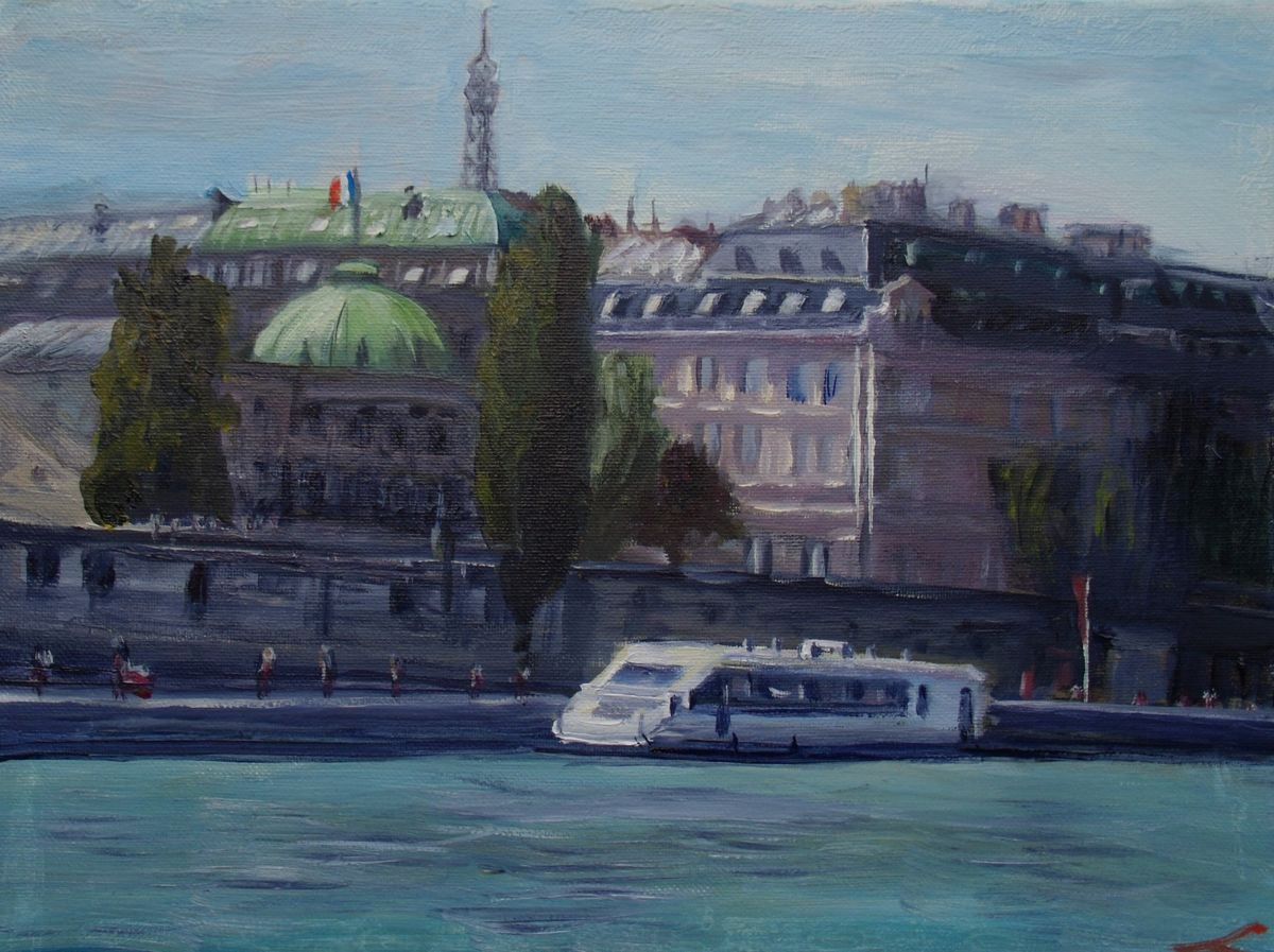 Impressionistic Cityscapes Oil Painting By Elena Sokolova, 16 X 12, The Embankments Of Paris2, Original Artwork