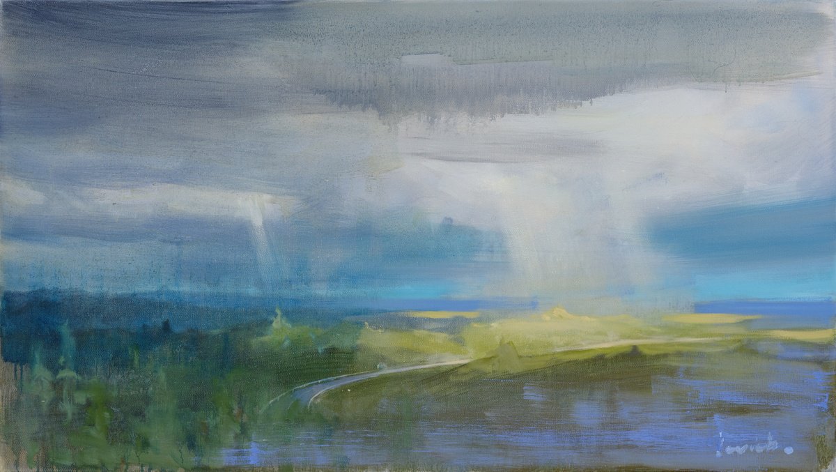 Impressionistic Landscape Oil Painting By Alexander Levich, 31 X 18, Romantic Landscape - Ii, Original Artwork