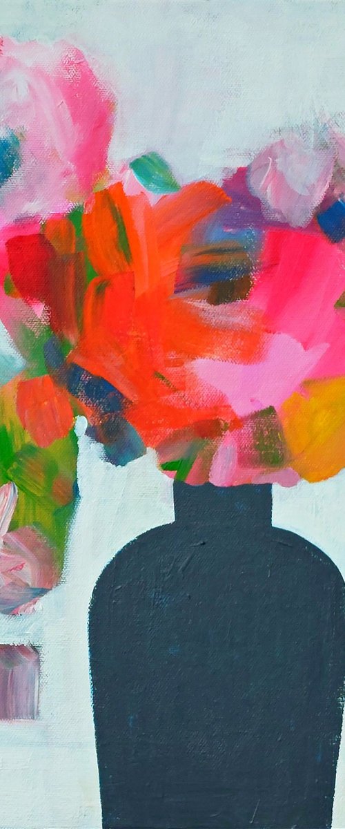 Summer Flowers in a Grey Vase by Jan Rippingham
